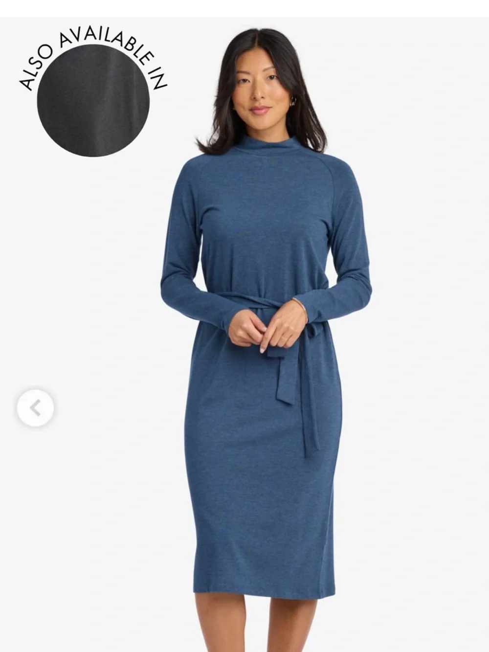 Dark Grey Long-Sleeve Belted Midi Dress